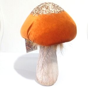 ORANGE VELVET GLITTER MUSHROOM THANKSGIVING HOLIDAY DECOR NWT